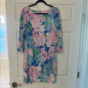 Lilly Pulitzer Pink and Blue Sheath Dress with 3/4 Sleeves